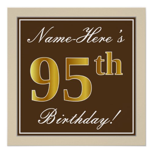 Elegant Brown Faux Gold 95th Birthday  Name Poster