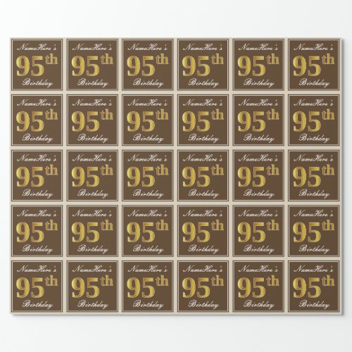 Elegant Brown Faux Gold 95th Birthday  Name Wrapping Paper