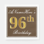 [ Thumbnail: Elegant Brown, Faux Gold 96th Birthday + Name Napkins ]