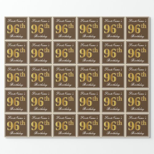 Elegant Brown Faux Gold 96th Birthday  Name Wrapping Paper