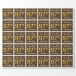 [ Thumbnail: Elegant, Brown, Faux Gold 97th Birthday + Name Wrapping Paper ]