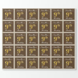 [ Thumbnail: Elegant, Brown, Faux Gold 9th Birthday + Name Wrapping Paper ]