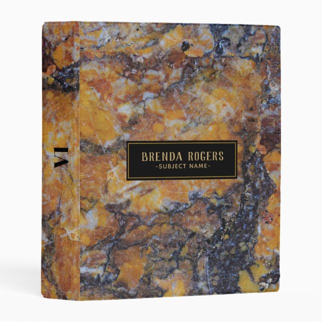 Elegant Brown Faux Marble Stone Mini Binder (Front/Spine)