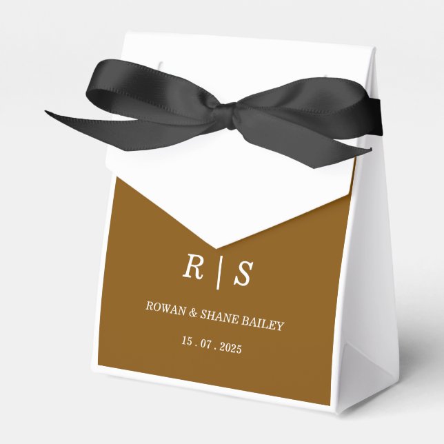 Elegant Brown Favor Box with White Monogram (Front Side)