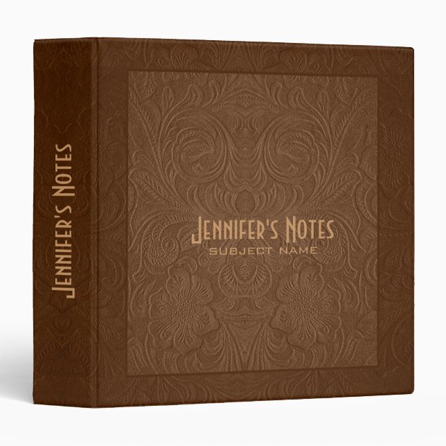 Elegant Brown Floral Design Suede Leather Look 3 3 Ring Binder (Front/Spine)