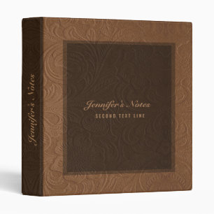 Elegant Brown Floral Design Suede Leather Look 3 Ring Binder