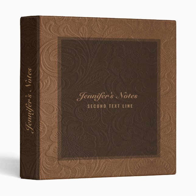 Elegant Brown Floral Design Suede Leather Look 3 Ring Binder (Front/Spine)