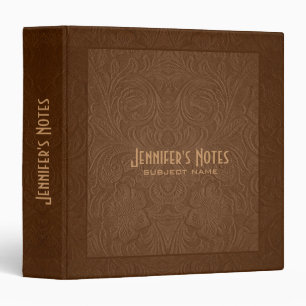 Elegant Brown Floral Design Suede Leather Look 3 Ring Binder