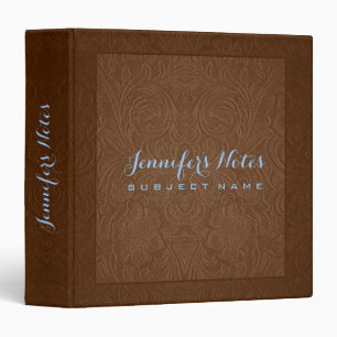 Elegant Brown Floral Design Suede Leather Look Binder