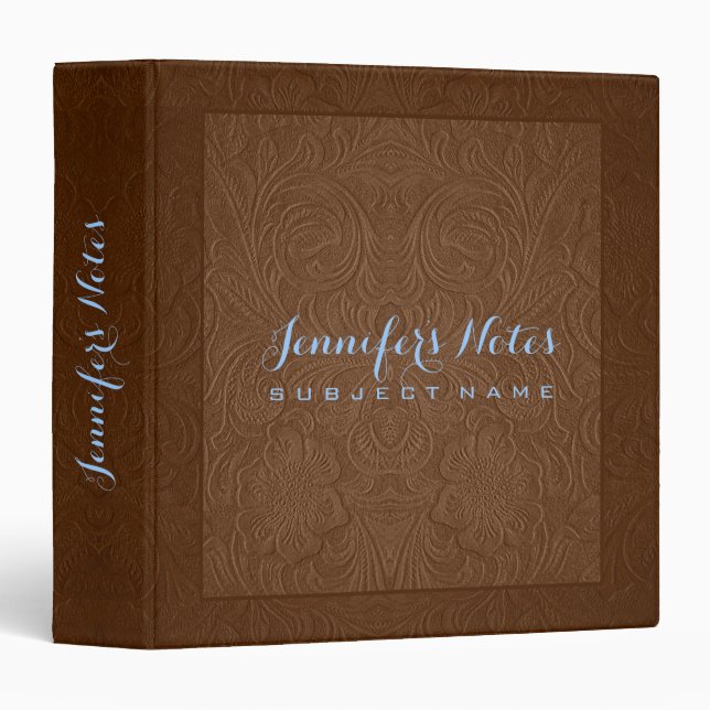 Elegant Brown Floral Design Suede Leather Look Binder (Front/Spine)