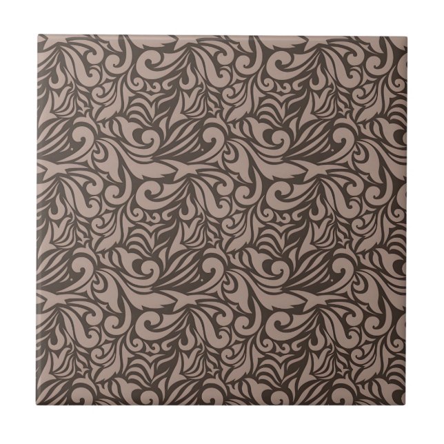 Elegant Brown Floral Pattern on Light Pink Back Ceramic Tile (Front)