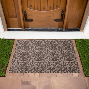 Elegant Brown Floral Pattern on Light Pink Back Doormat