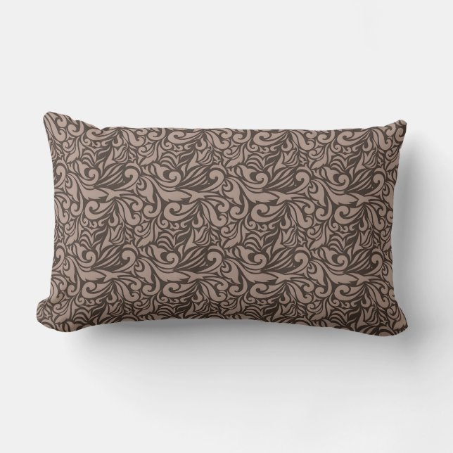 Elegant Brown Floral Pattern on Light Pink Back Lumbar Pillow (Front)