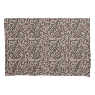 Elegant Brown Floral Pattern on Light Pink Back Pillow Case