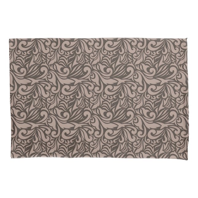 Elegant Brown Floral Pattern on Light Pink Back Pillow Case (Front-Left)
