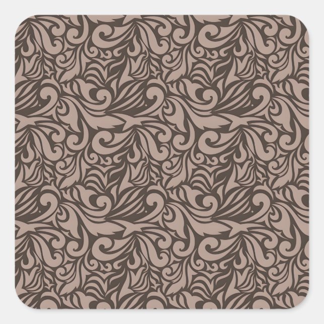 Elegant Brown Floral Pattern on Light Pink Back Square Sticker (Front)