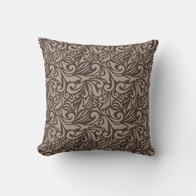 Elegant Brown Floral Pattern on Light Pink Back Throw Pillow (Front)
