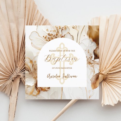 Elegant Brown Flowers Baptism Invitation