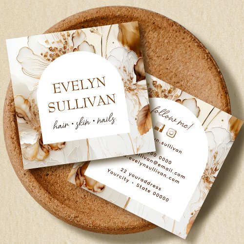 Elegant brown flowers square business card