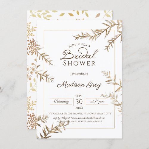 Elegant Brown Foliage Autumn Bridal Shower Invitation
