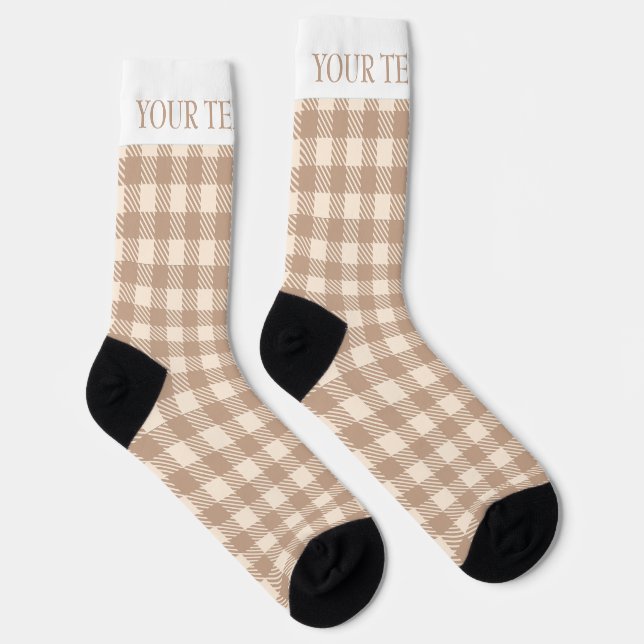 Elegant brown geige gingham prepply plaid checked socks (Right)