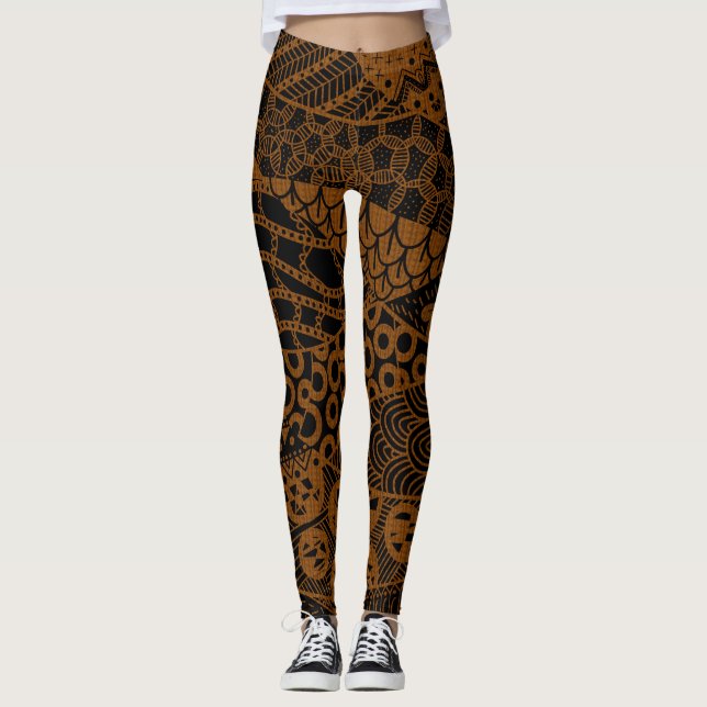 Elegant Brown Geometric Abstract Tribal Pattern |  Leggings (Front)