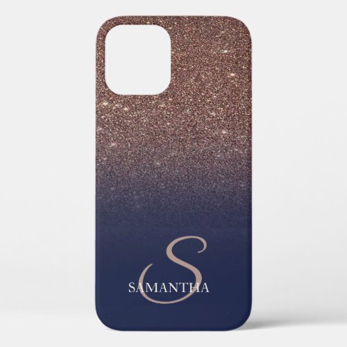 Elegant Brown Glitter DripsNavy Blue  iPhone 12 Pro Case