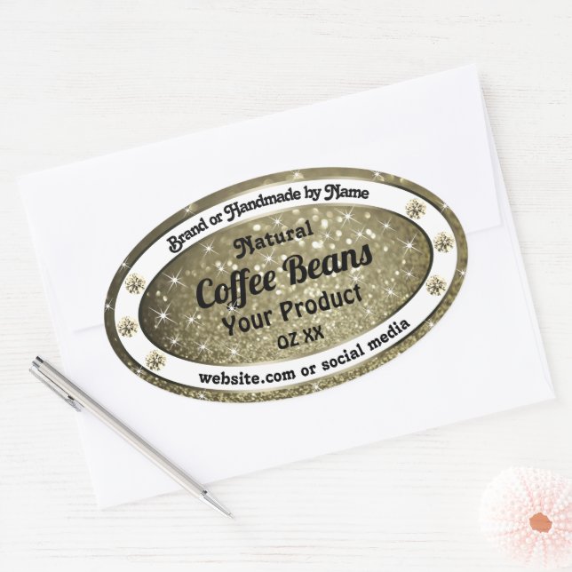 Elegant Brown Glitter Product Labels with Diamonds (Envelope)
