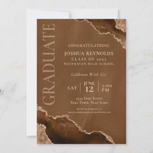 Elegant Brown Gold Agate Graduation Party Invitation