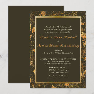 Elegant Brown & Gold Floral Autumn Fall Wedding  Invitation