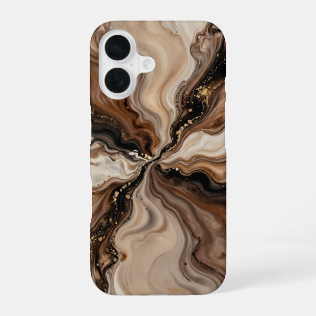 Elegant Brown & Gold Fluid Abstract Art iPhone Case (Back)
