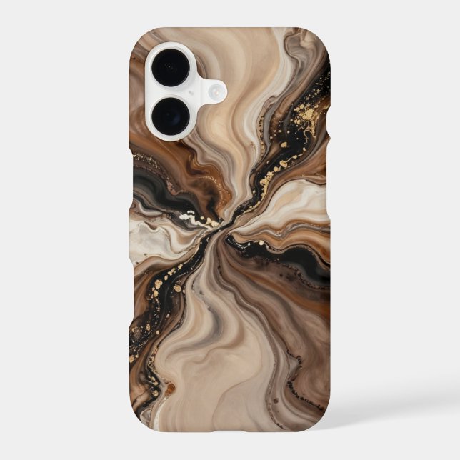 Elegant Brown & Gold Fluid Abstract Art iPhone Case (Back)