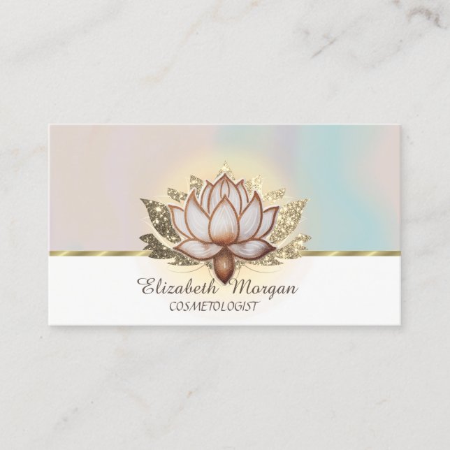 Elegant Brown Gold Glitter Lotus  Business Card (Front)