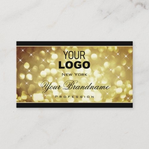Elegant Brown Gold Glitter Stars Logo Black Modern Business Card