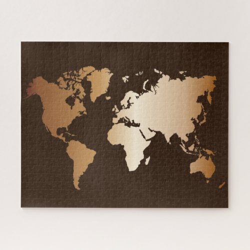 Elegant Brown  Gold Gradient World Map Travel  Jigsaw Puzzle