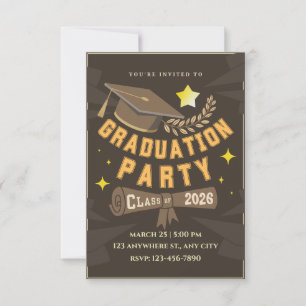 Elegant Brown Gold Graduation Party Invitation
