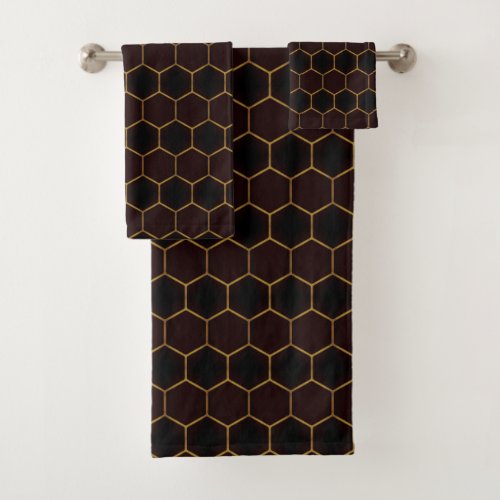 Elegant Brown Gold Honeycomb Hexagon Pattern Manly Bath Towel Set