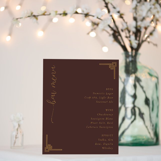 Elegant Brown Gold Menu for Fall Foam Board (In Situ (Wedding))