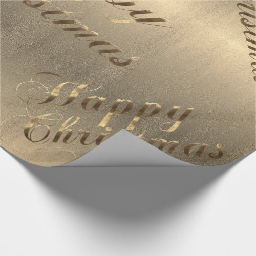 Elegant Brown Gold Script Happy Christmas Wrapping Paper
