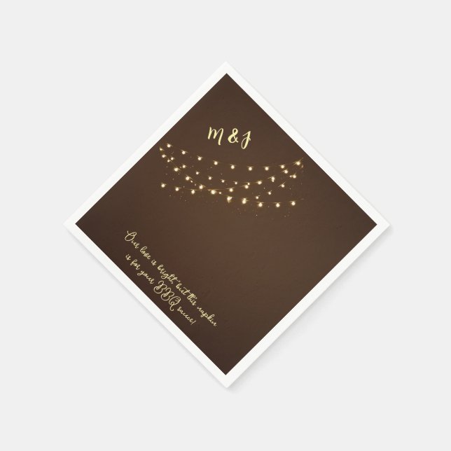 Elegant Brown & Gold String Lights Funny Wedding  Napkins (Corner)