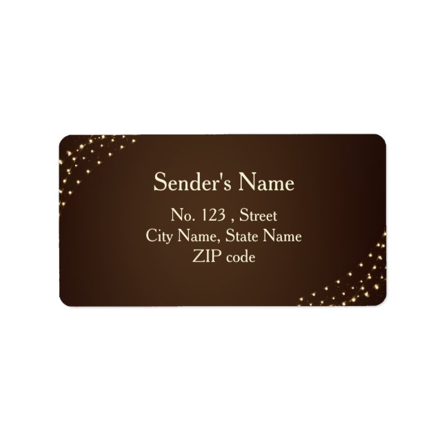 Elegant Brown & Gold String Lights Wedding Label (Front)