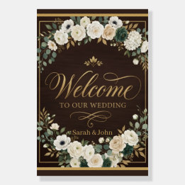 Elegant brown golden calligraphy welcome wedding foam board