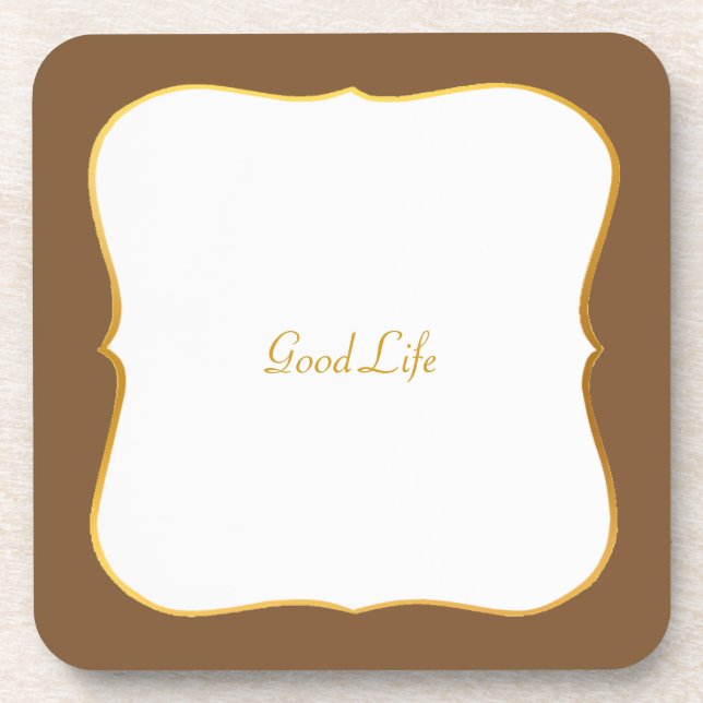 Elegant Brown Golden White Beverage Coaster (Front)