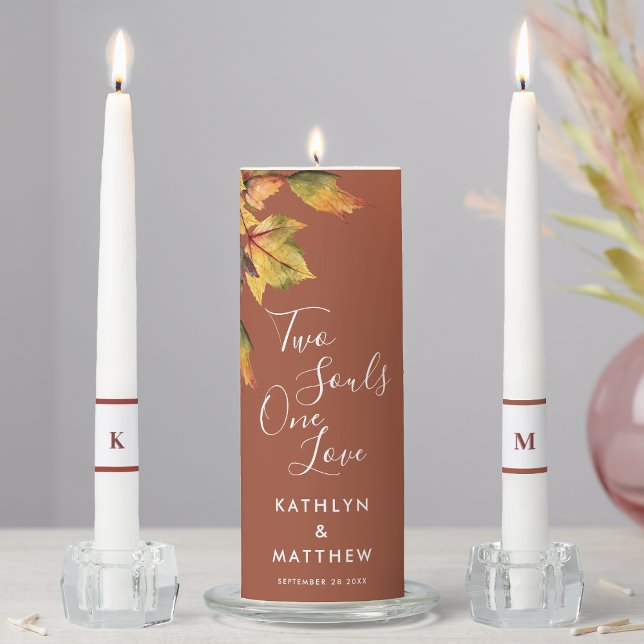 Elegant Brown Golden Yellow Autumn Foliage Wedding Unity Candle Set (Creator Uploaded)