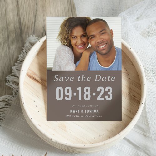 Elegant Brown Gray Photo Wedding  Save The Date