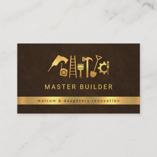 Elegant Brown Grunge Gold Home Repair Tools Business Card