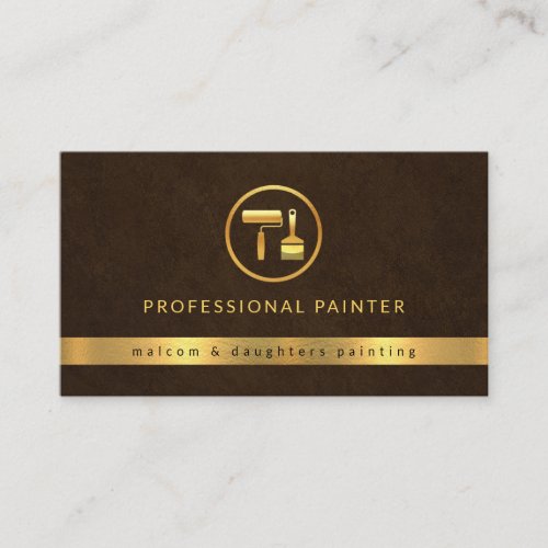 Elegant Brown Grunge Gold Paint Brush Business Card