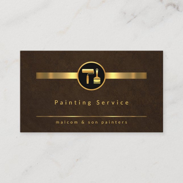 Elegant Brown Grunge Gold Paint Lines Business Card (Front)
