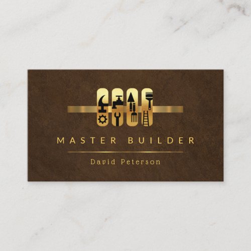 Elegant Brown Grunge Gold Tools Tab Business Card