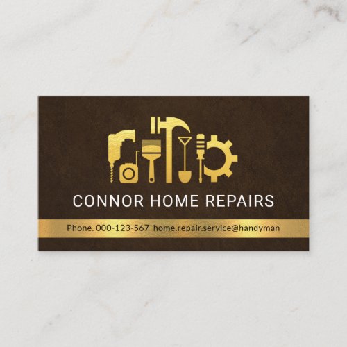 Elegant Brown Grunge Handyman Tools Business Card